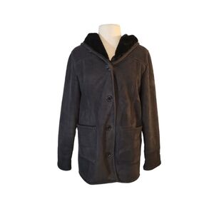 Talbots Black Microfiber Hooded Coat SP